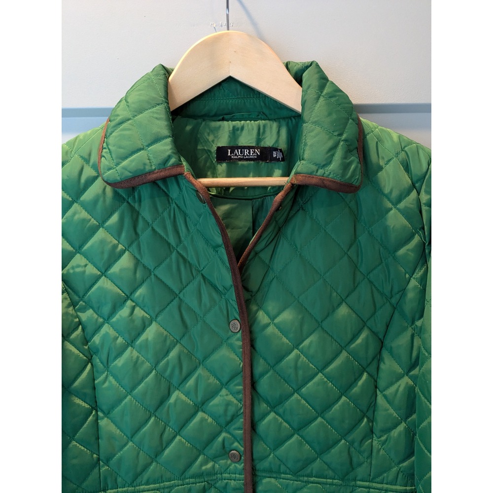 Lauren Ralph Lauren Women Green Quilted Jacket XS Snap Front RL Logo‎ (Read)